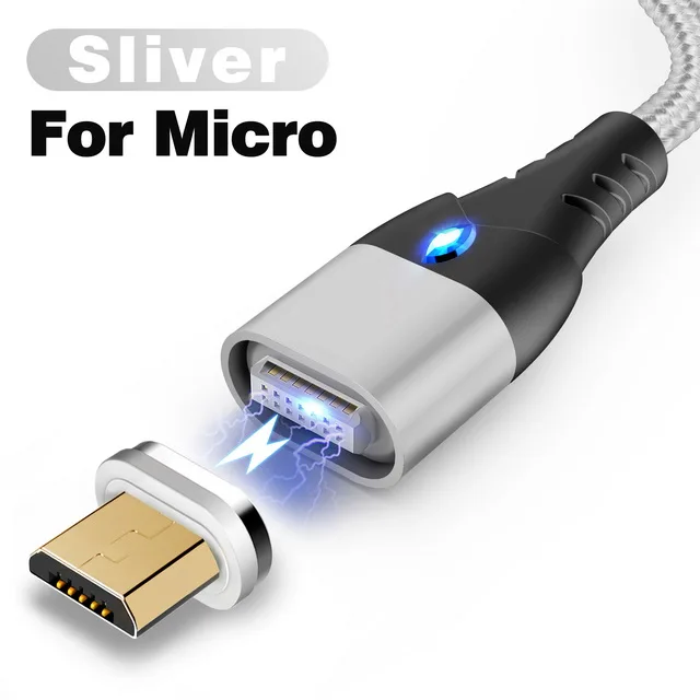 For Micro USB Sliver Магнитный кабель GETIHU 2 м, быстрая зарядка 3A для iPhone 11, samsung, зарядное устройство, быстрая зарядка 3,0, Micro usb type-C, магнитный шнур для зарядки телефона и передачи данных - Цвет: For Micro USB Sliver