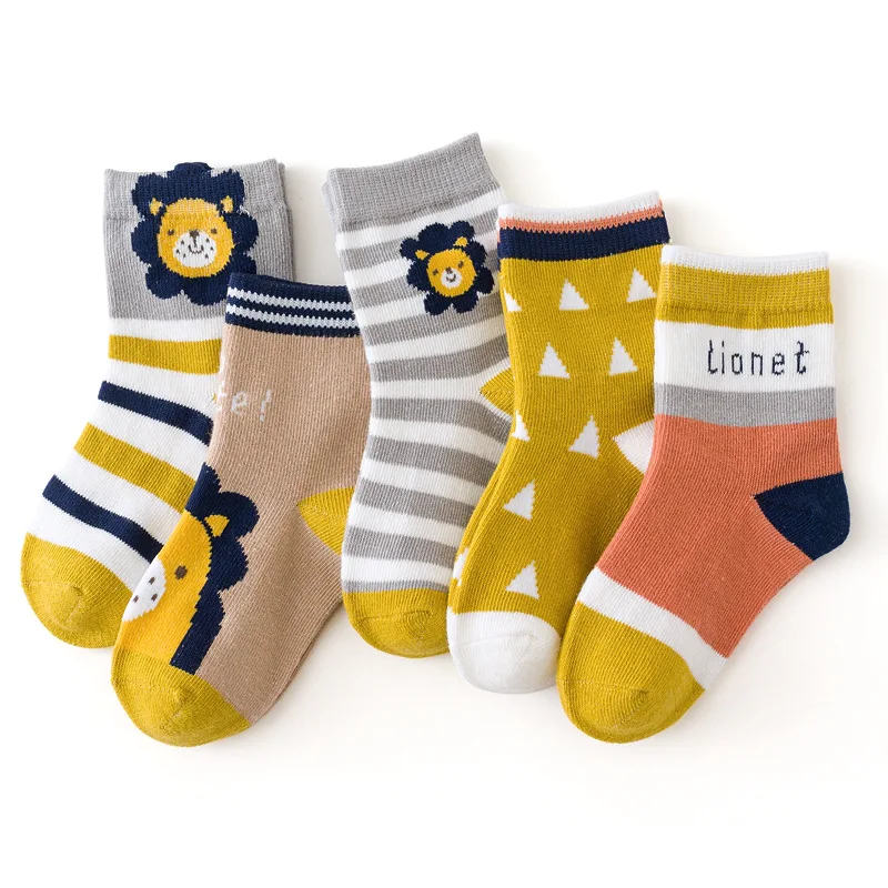 Children's soft cotton socks 5 Pairs/Lot For teens boy girl baby cute cartoon fashion warm socks set 1-12Y Autumn Winter kids CN