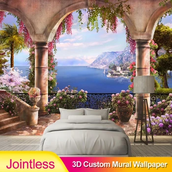

Jointless Custom 3D Photo Murals Wallpaper Garden Balcony Sea View 3D Wall Painting Bedroom Living Room Sofa Wall Decoration