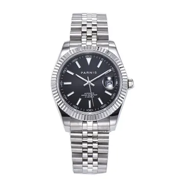 

Luxury brand Parnis 39mm black dial luminous marks sapphire jubilee stainless steel band automatic movement men's watch