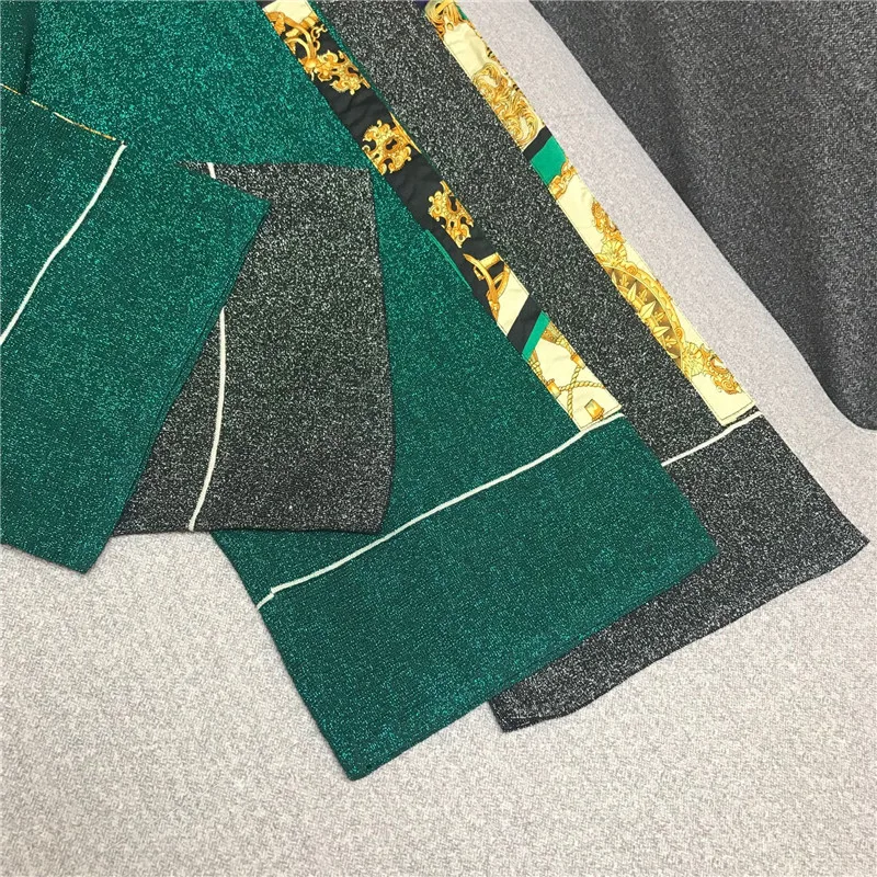 Роскошный дизайнерский бренд Runway комплект из 2 частей для Для женщин V образным вырезом контрастного Цвет яркий Шелковый вязаный свитер Топ и широкий, брючный комплект с брюками