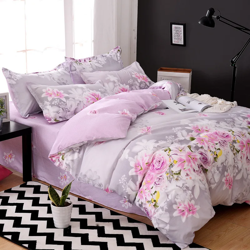 QS Love Flowers Милое милое постельное белье для девочек,, Комплект постельного белья,, 4 шт., одеяло простыни из хлопка алоэ, покрывало для королевской кровати - Цвет: QS Love Flowers