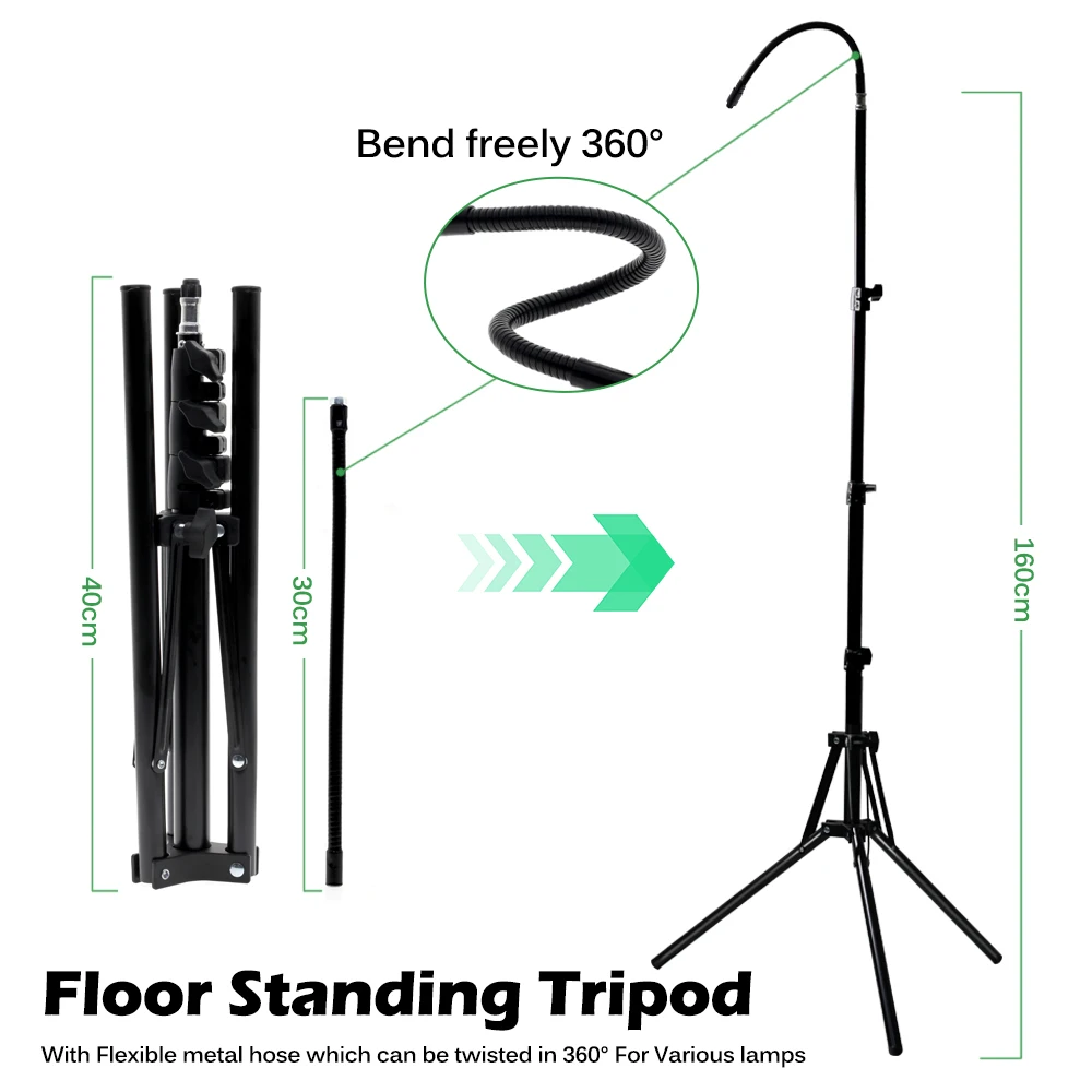 Adjustable 60-160cm Metal Floor Tripod LED Grow Light Accessories Floor Standing Tripod With Metal Hose Bend Freely 360 Degrees