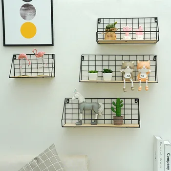 

2 Size Iron Wood Wall Shelf wtih Board Hanging Storage Basket Sundries Shelves Holder Storage Rack Home Decoration accessories
