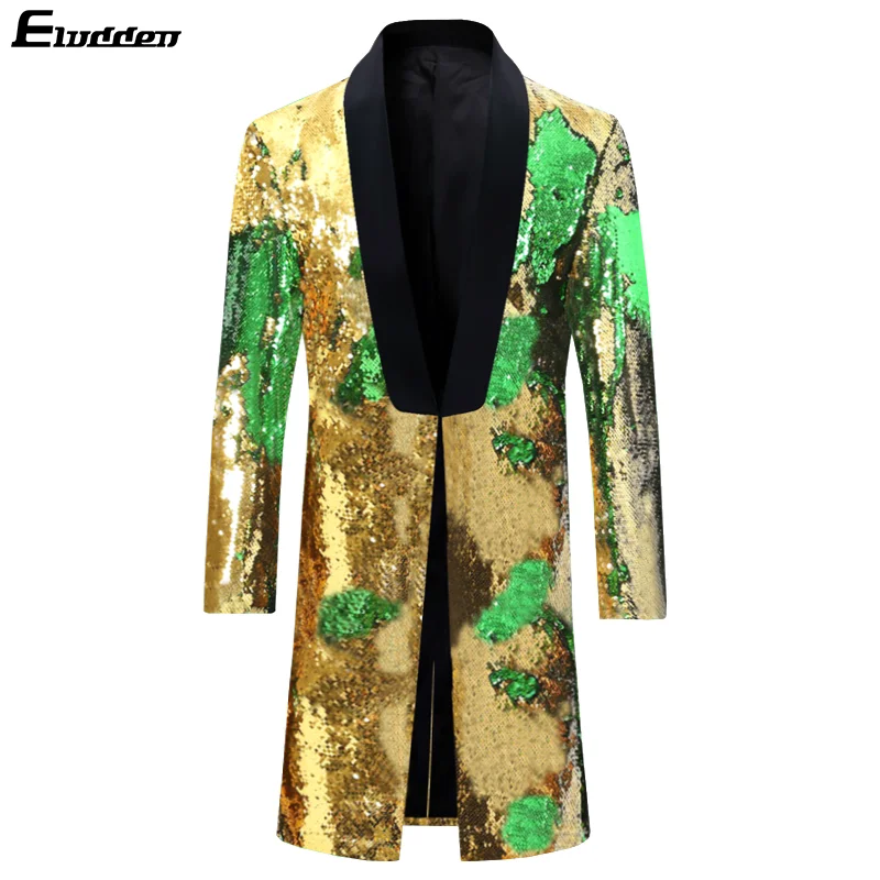Golden Green Мужской приталенный пиджак, блестящий блейзер с блестками, вечерние, свадебные, для выступлений - Цвет: Golden Green