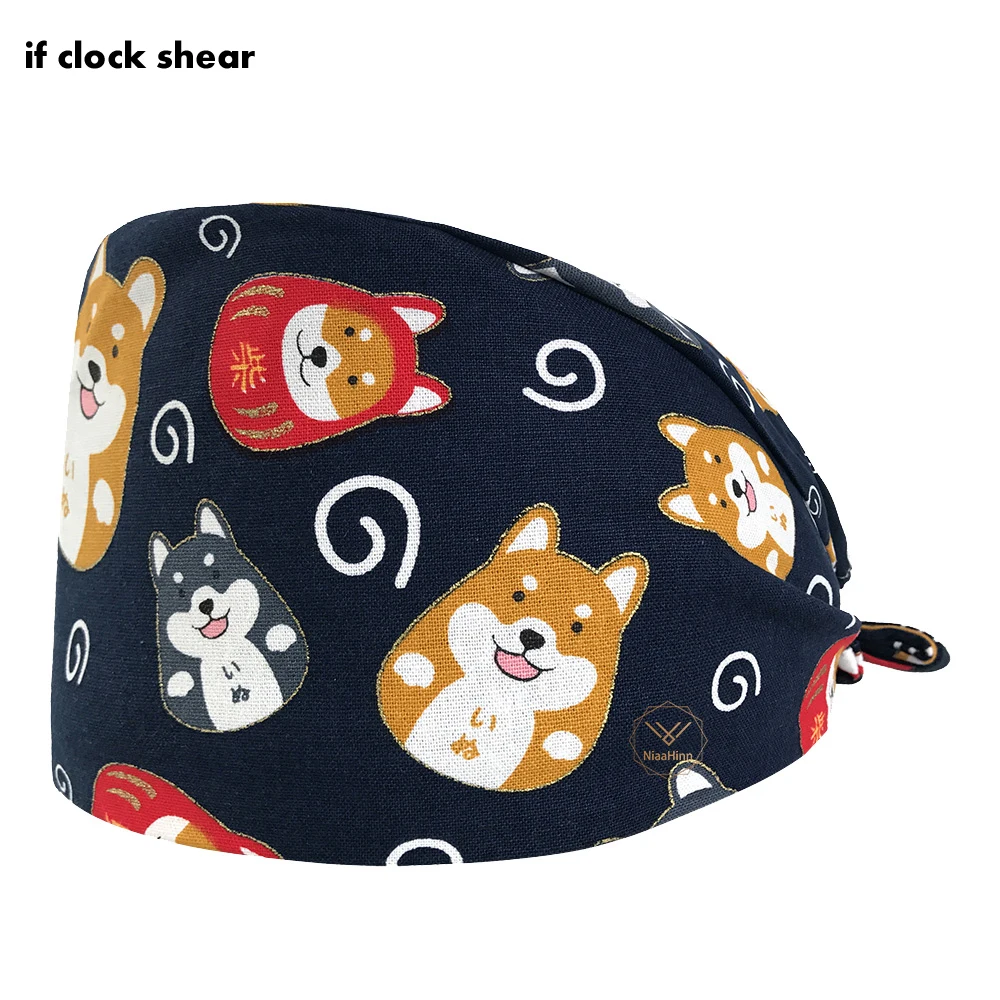 

1PC New Pet Grooming Agency Scrub Hat Cute Dog Print Bouffant Sanitary Cap with Sweatband Cartoon Printing Frosted Cap Scrub Cap