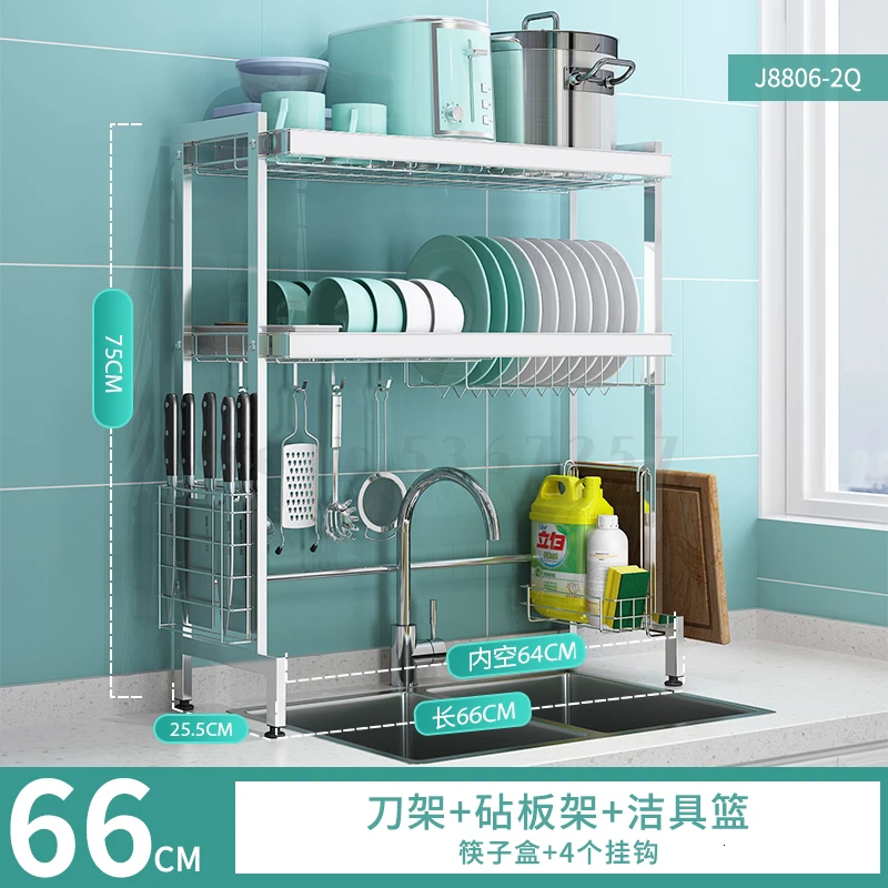 Sink Leach Rack Put Bowl Rack 304 Stainless Steel Storage Rack Kitchen Rack dish rack kitchen organizer drainer - Цвет: Темно-серый