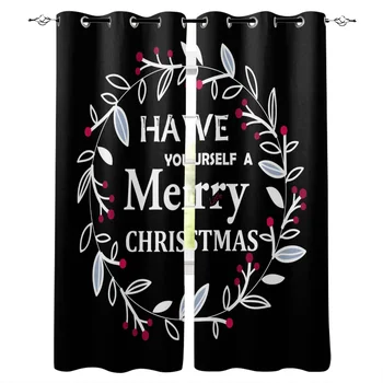 

Luxury Curtains Christmas Wreath Black And White Window Curtain Living Room Bedroom Drapes Panel Curtain for Living Room