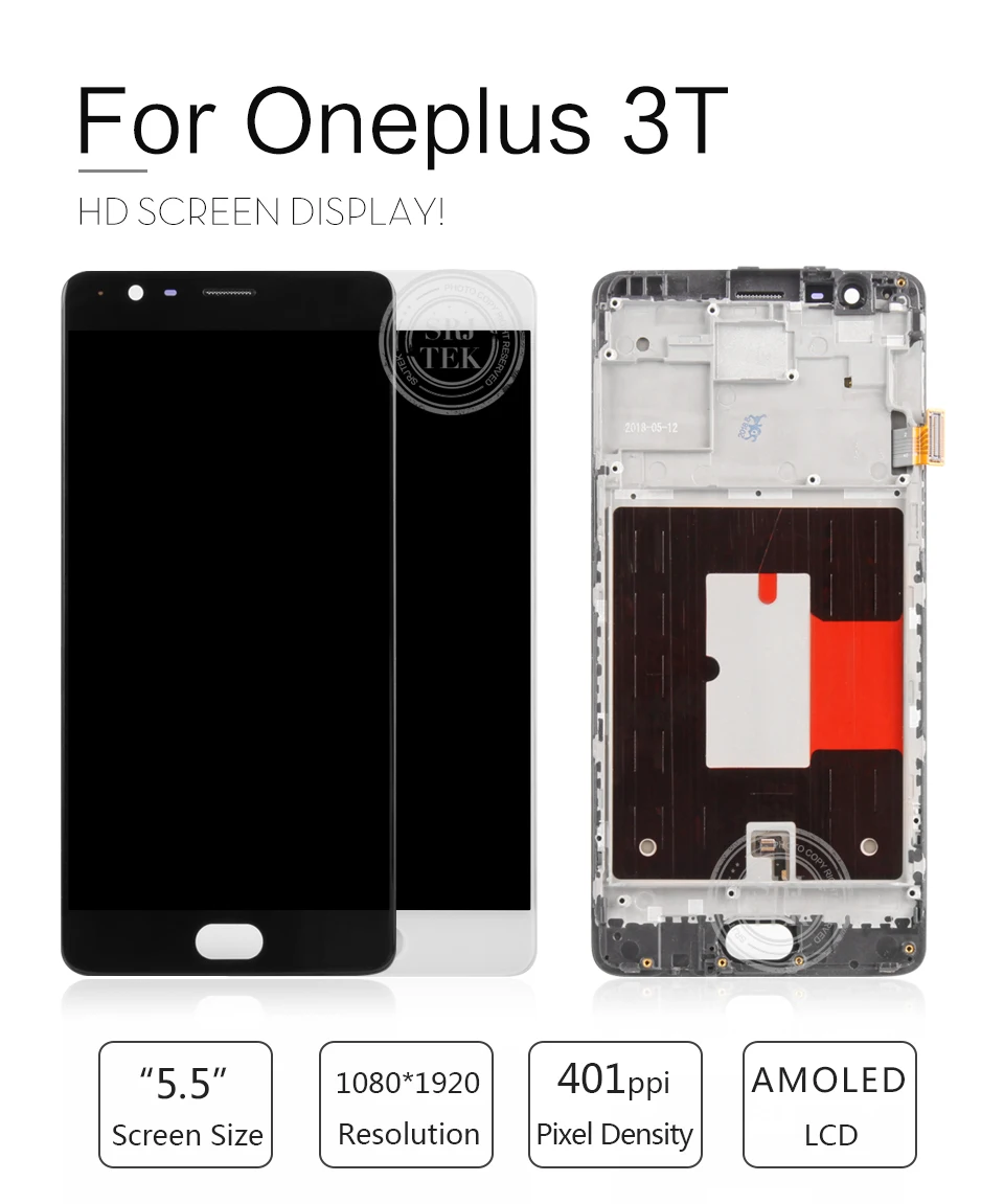 Srjtek для Oneplus 3T ЖК-дисплей Дисплей Сенсорный экран 5,5 "дигитайзер в сборе Сменные аксессуары для One plus A3010 A3000 3 three