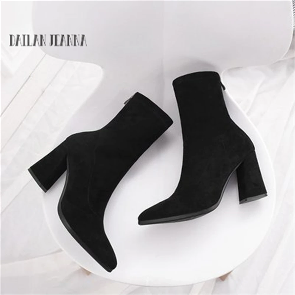 

Martin Boots Women's Spring and Autumn 2018 New Socks Boots Big and Stretch High and Short Boots Backend Zipper Naked Boots