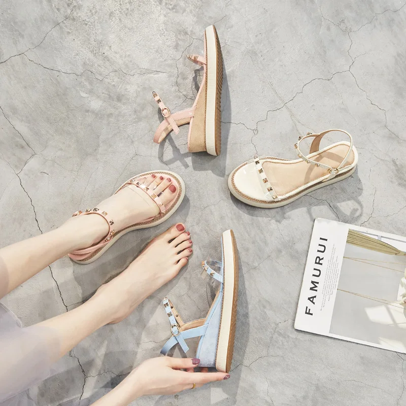 

Wedge Sandal Women's Summer 2019 New Style Fashion Thick Bottomed Versatile INS Fashion Fairy Wind Collocation Skirt High
