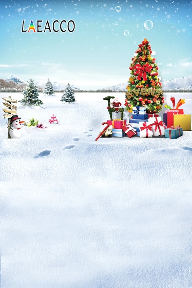 

Laeacco Christmas Tree Chrismas Gift Snowman Winter Snow Scenery Vinyl Party Photography Background For Photo Studio Backdrop