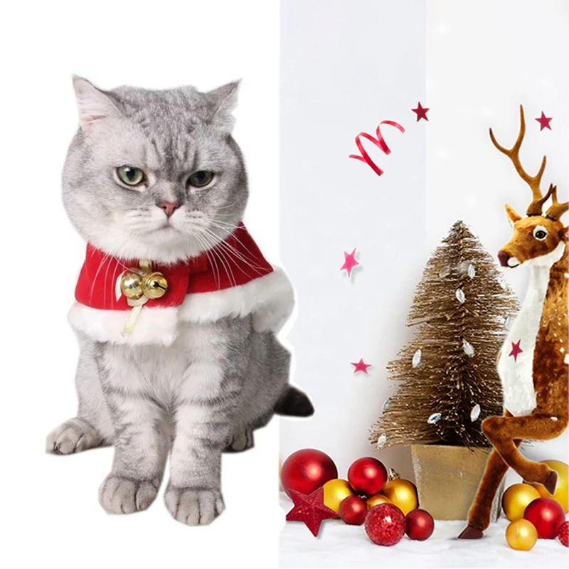 Adjustable Bib For Cats Dogs Pet Christmas Costume Cape With Hat Santa Claus Cloak Red |