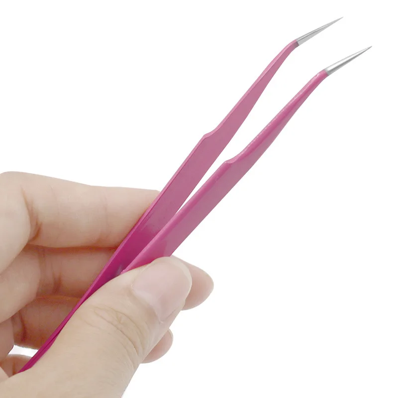 Прямой+ Изогнутый пинцет для бровей, ресниц, инструменты для дизайна ногтей, розовый кусачок для выбора, стразы декоративные Стикеры, инструменты - Цвет: Curved