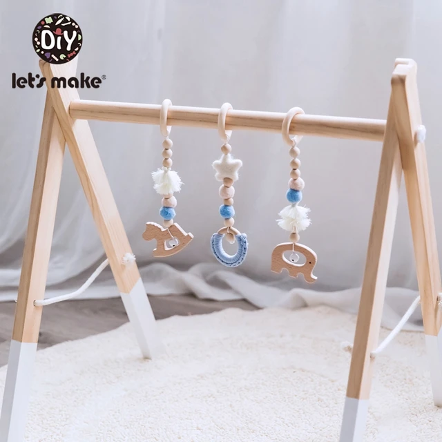 Let'S Make 3pc/Set Wooden Animal 3-12 Months Baby Toys Baby Rattles Crib Mobiles Wooden Teethers Baby Bed Hanging Rattles Toys 2