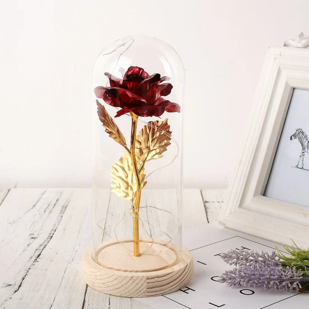 SOLEDI LED Immortality Gold Foil Rose Glass Cover Preserved Flower Flowers Romantic Eternal Flower Gift Party Luminous