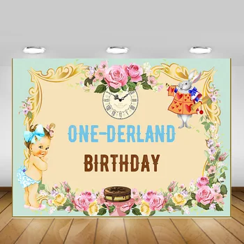 

One-Derland Birthday Backdrop Photography Rabbit Newborn Cartoon Peter 1st Birthday Party Background Flower Princess Baby Shower