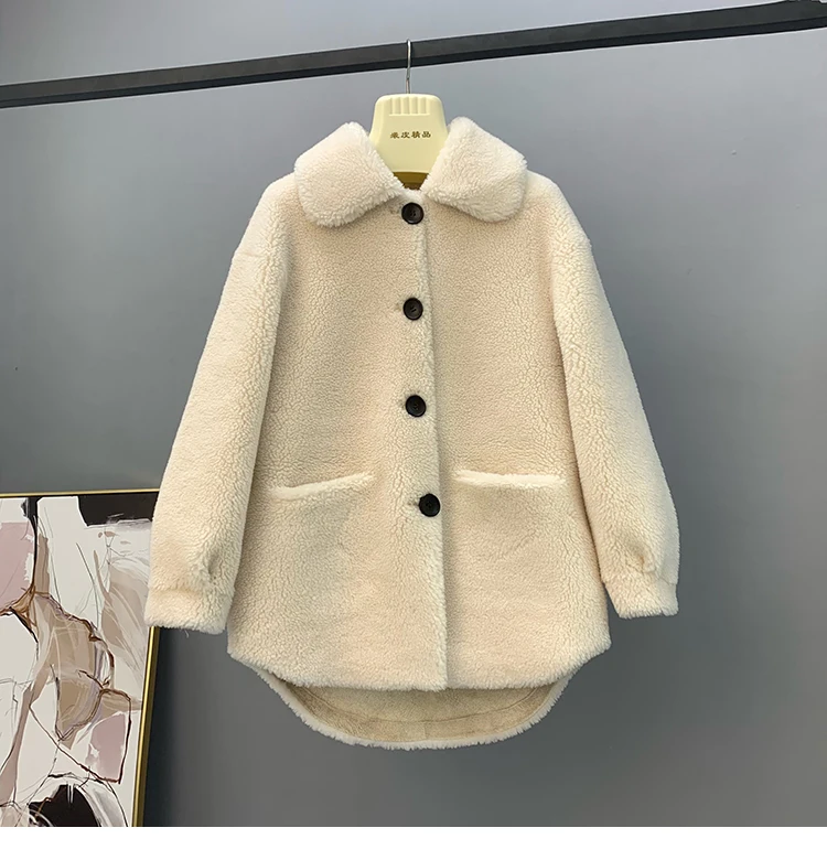 Новое поступление 2019, зимнее женское пальто для стрижки овец, куртки, Женское пальто с натуральным мехом, шерстяное пальто свободного кроя