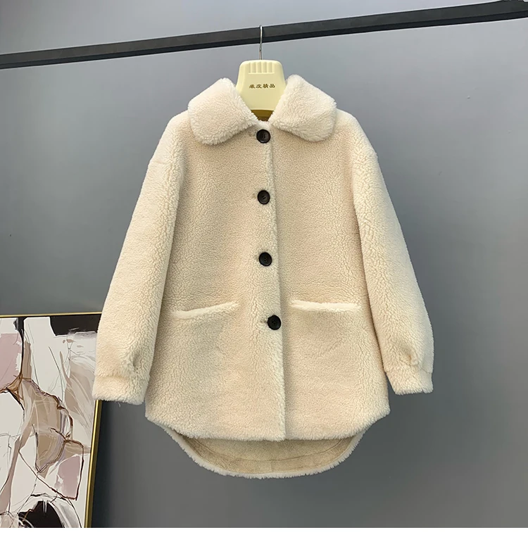 New Arrivals Winter Women's Sheep Shearing Coat Jackets Female Real Fur Coat Grain Wool Coat Loose Oversized Streetwear