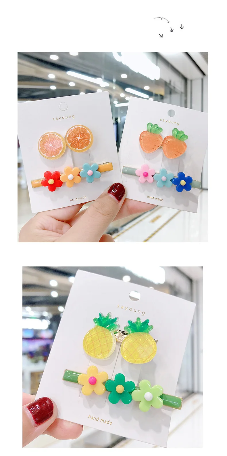 120 компл./лот 2 шт./компл. DIY простой Multi цветы фруктов волос BB зажимы малыши конфеты заколки для волос Инструменты для укладки волос аксессуары HA1457