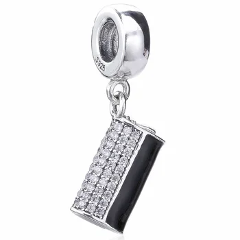 

Authentic 925 Sterling Silver Bead Charm Black Enamel Clutch Bag With Crystal Pendant Beads Fit Bracelet DIY Jewelry