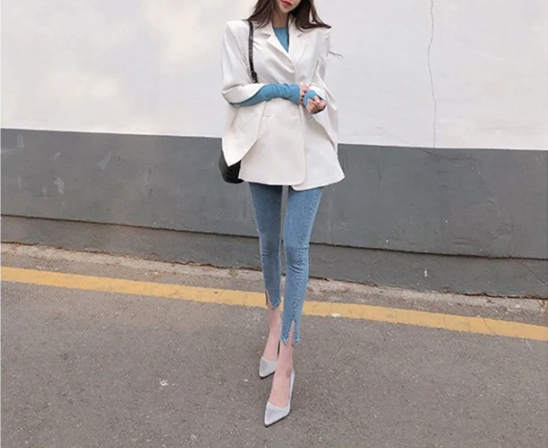 FLOYLYN, винтажные однобортные женские джинсы, высокая талия, Стрейчевые брюки, Капри, уличная одежда, женские джинсы с разрезом, брюки