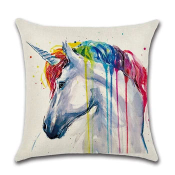 

New Rainbow Animal Pillowcase Zebra Elephant Unicorn Wolf Bird Cushion Cover Sofa Home Decoration Fabric 45x5cm