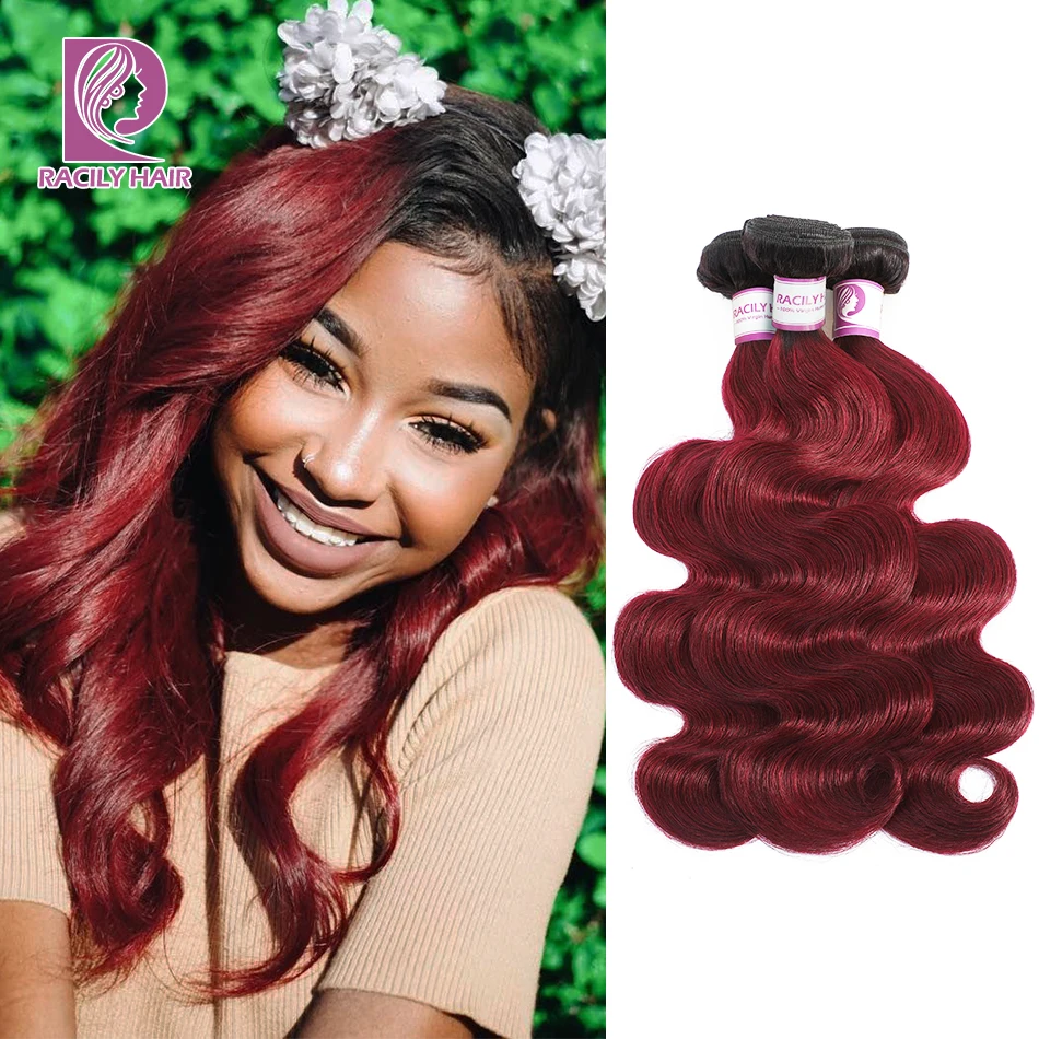

Racily Hair Ombre, бразильские волнистые искусственные волосы, модель 99J, искусственные волосы T1B/бордовые волнистые красные удлинители Remy, 1/4