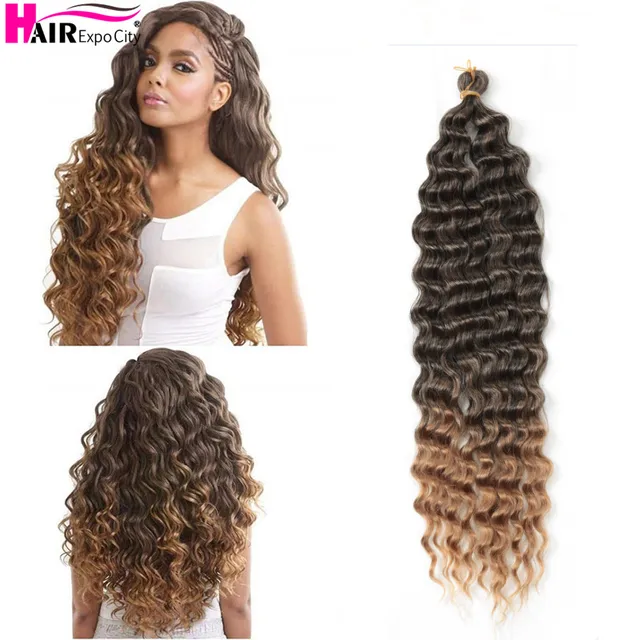 22-28 Inch Deep Wave Twist Crochet Hair Natural Synthetic Braid Hair Afro Curls Ombre Braiding Hair Extensions Hair Expo City