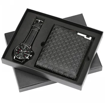 

Mens Watches Leather Wrist Watch Gift Beautifully Packaged Watch Wallet 2PCS Set Hot Clock Quartz Business Watches Luxury Watch