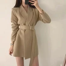 

Women 2021 Korean Fashion Elegant Casual Office Blazer Solid Free Sashes Commute Blazer Urbane Lady Work Wear Formal Clothing