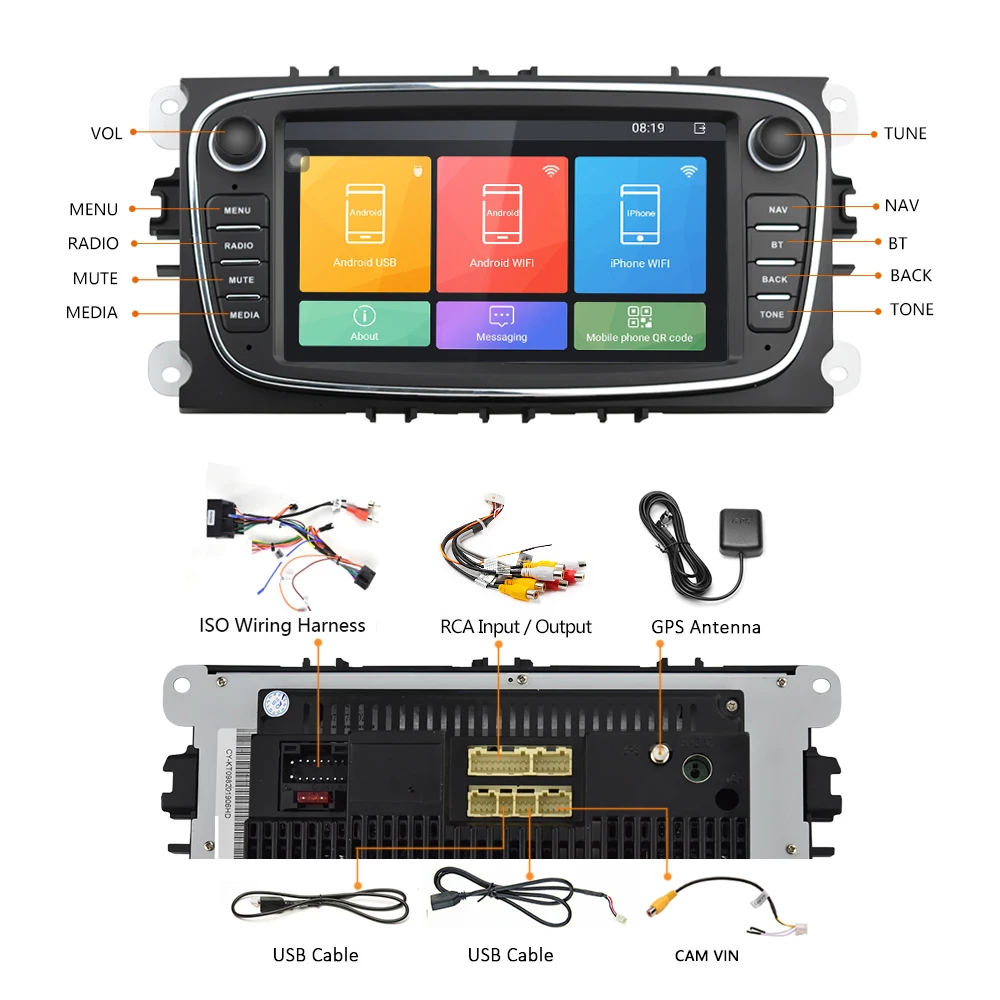 Camecho Android 8.1 2 Din Car radio Multimedia Video Player Universal GPS auto for Ford Focus Mondeo C-MAX S-MAX Galaxy II Kuga
