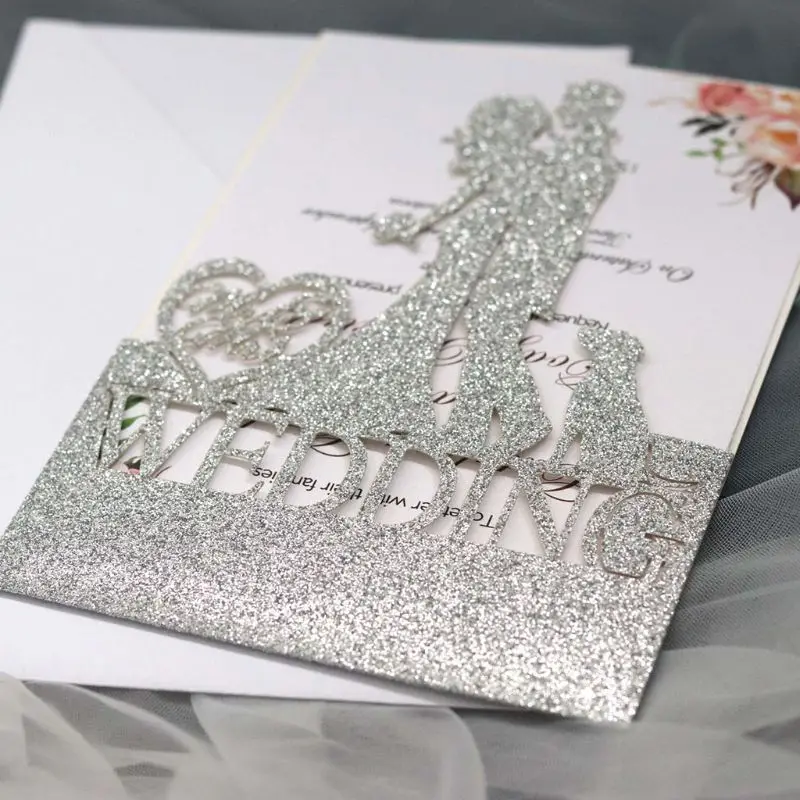  10pcs/set Glitter Laser Cut Wedding Invitations Card Invite Envelopes Kit for Engagement Personaliz - 4.00011E+12
