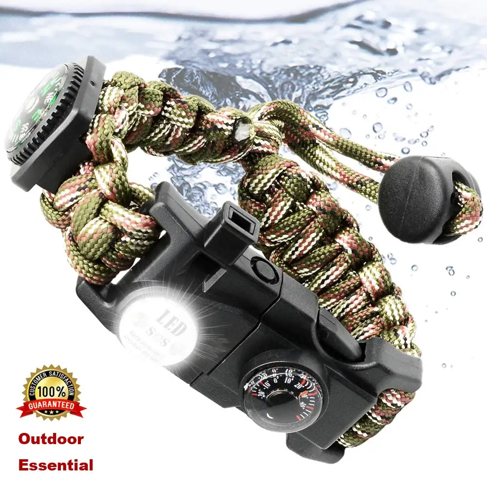 Paracord Survival Bracelet Tactical Emergency Gear Kit 21 in 1 Adjustable  SOS LED Flashlight Compass Whistle Outdoor Camping - AliExpress