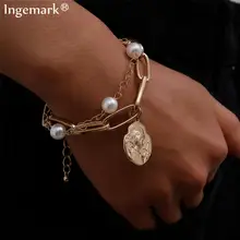 Hohe Qualität Charme Imitation Perle Armband Armreif für Frauen Armband Steampunk Schloss Chunky Kette Armbänder Freund Paar Schmuck