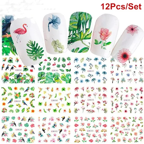 3D Nail Stickers For Nails Self Adhesive Stickers Popular Pictures Watercolor Floral Flower Nail Sticker Nail Decals Set