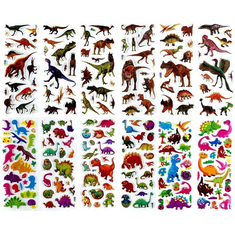 12 Sheets/set Cartoon Dinosaurs Bubble Stickers Classic Toys 3D Scrapbook For Kids Gift Reward Notebook Sticker | Игрушки и хобби