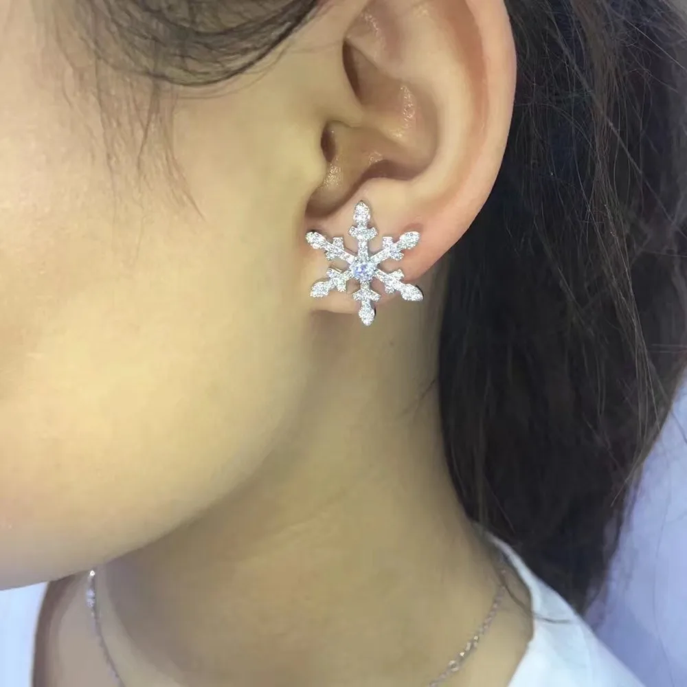

hot selling 925 sterling silver snowflake earring for beauty women summer luxury earring jewelry gifts