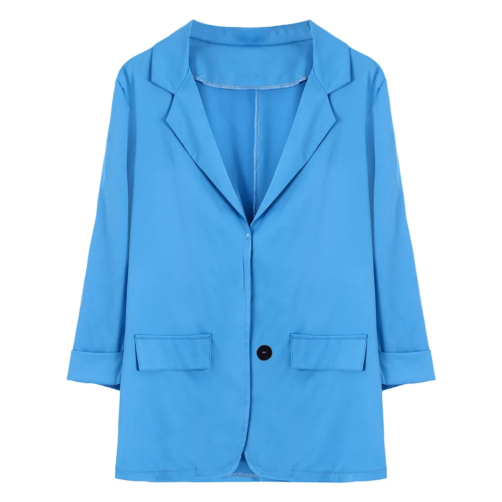 Женская элегантная офисная куртка с отворотом, кардиган, пальто, зима-осень, Повседневная ветровка размера плюс, верхняя одежда, куртки 19Ag - Цвет: Blue
