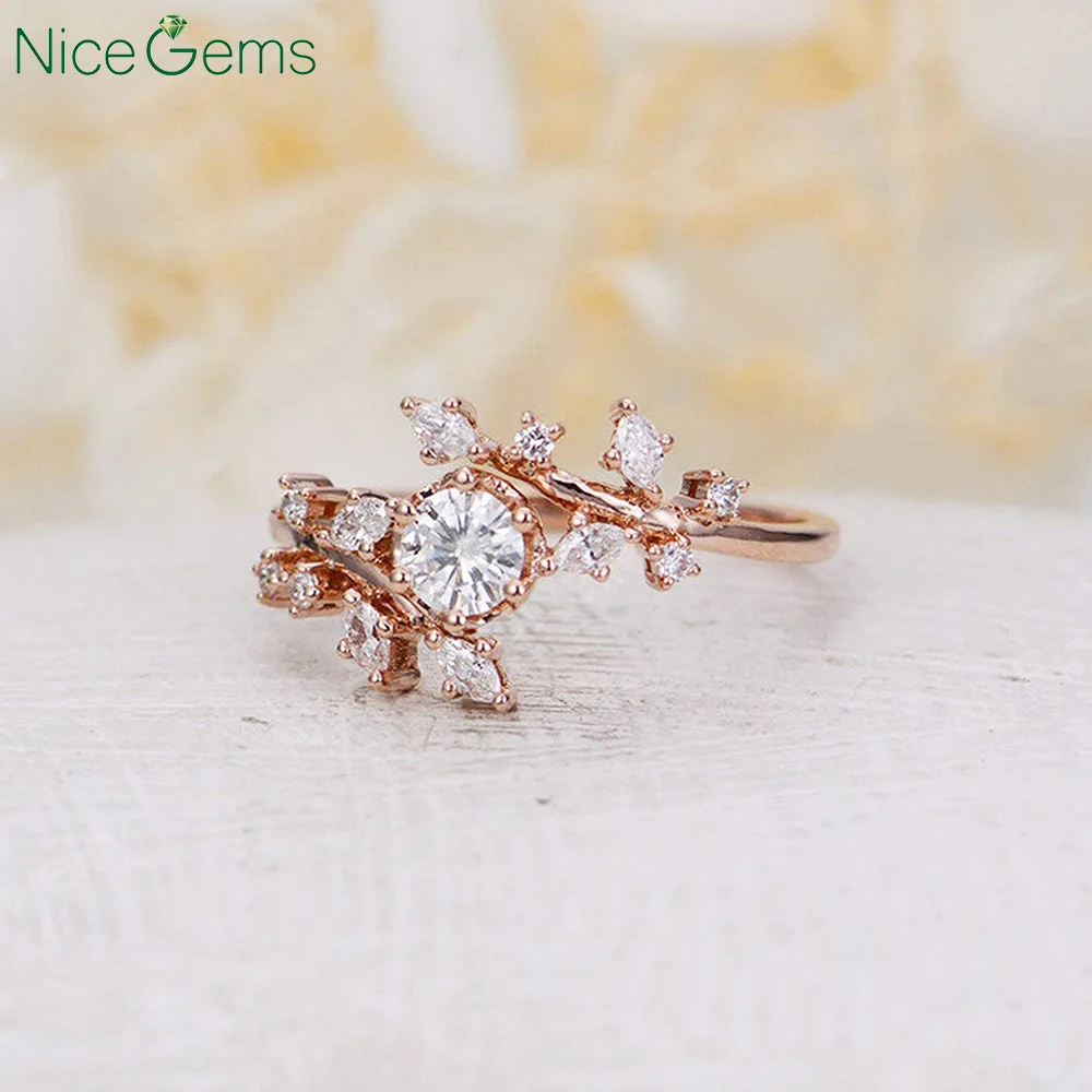 Винтажное обручальное кольцо NiceGems из розового золота 14 к моисанита с натуральным