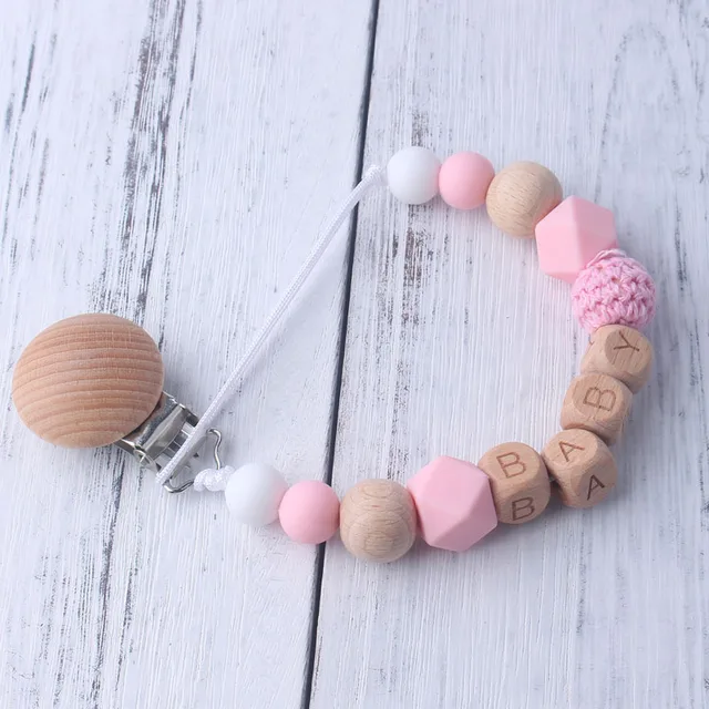 Handmade free personalized name silicone baby pacifier clip silicone crown pacifier chain holder baby safe teether Pink