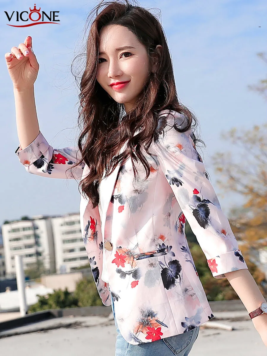 2020 New Spring  Autumn Women's Small Suit Retro Printing Middle-aged Clothing Korean Short Collection Waist Spring Small Coat - 4.00064E+12