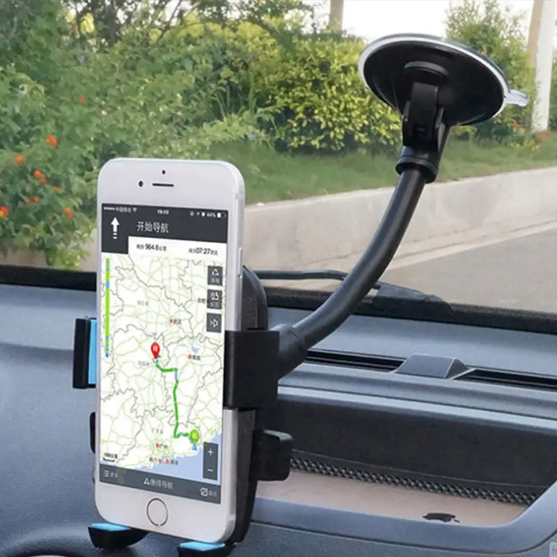 

Car Smart Phone Holder Long Arm Windshield Mount Bracket Hose Automatic Lock Car Navigation Stand with Suction Cup Support Y4UA