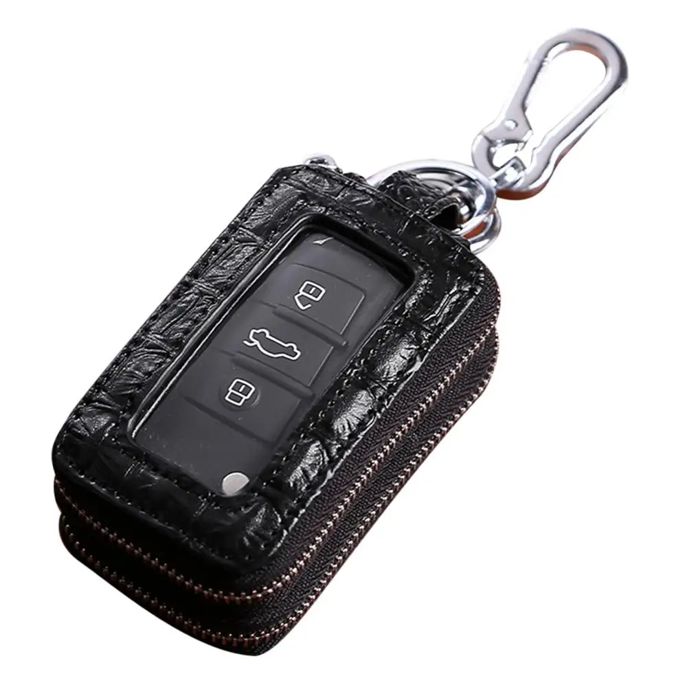 

Top Quality Car key bag men's first layer cowhide crochet pattern zipper double key box universal Wholesale Quick delivery CSV