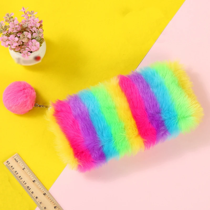 multicolor Радужный плюшевый чехол для карандашей, качественные школьные принадлежности, Подарочный чехол для карандашей, школьный милый пенал, Школьные Инструменты, подарки - Цвет: multicolor