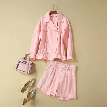 

Autumn 2019 new European and American women's wear Double-breasted coat with long sleeves shorts Fashion suits