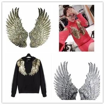

new arrival Angel wing Patch Applique Sewing Iron On Sequin Patches For Clothes Stickers Jeans Fabric Patch Sewing Supplies