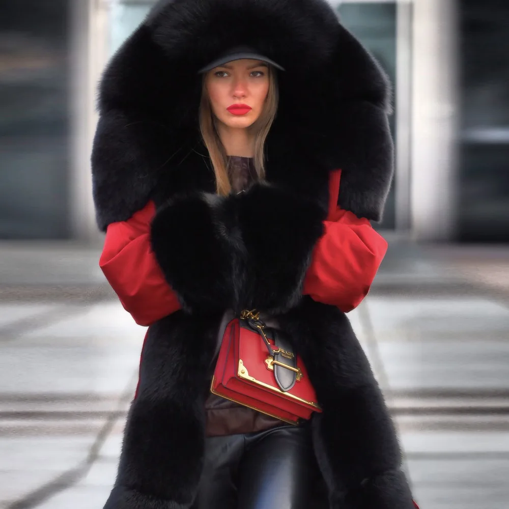Красные хлопковые куртки, зимняя женская одежда, теплое пальто с длинным рукавом, модная шерстяная куртка с капюшоном, Женская парка