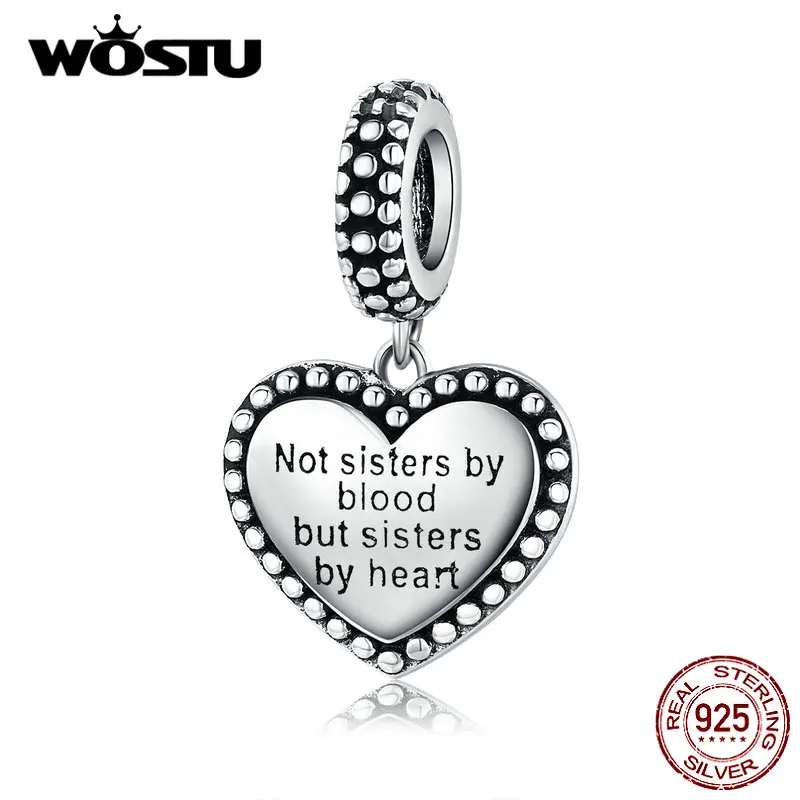 WOSTU 925 пробы серебро Сестринское сердце талисманы подходят к оригинальному браслету кулон бусины для сестры