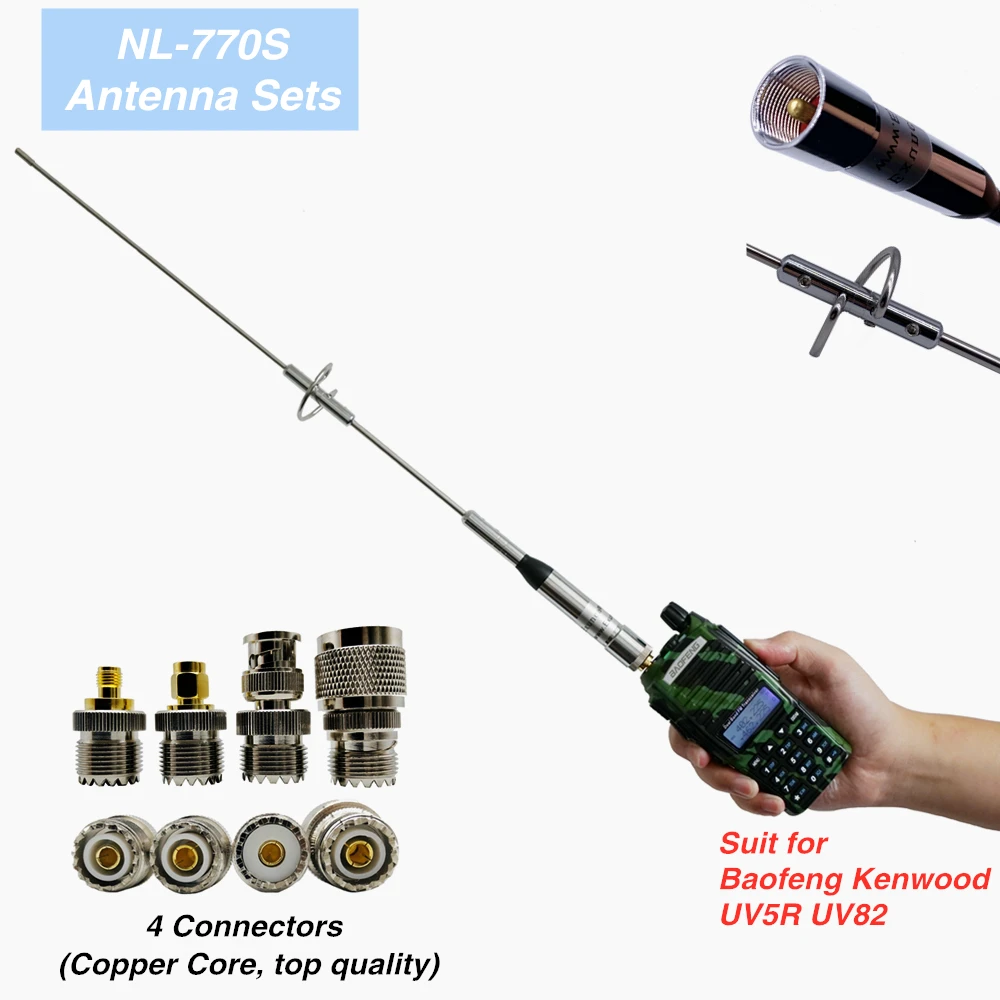 1 комплект Нагоя NL-770S Портативная антенна для рации+ 5 м коаксиальный кабель+ крепление из нержавеющей стали+ четыре тонких медных разъема адаптера